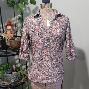 L.L. Bean Navy Floral Blouse